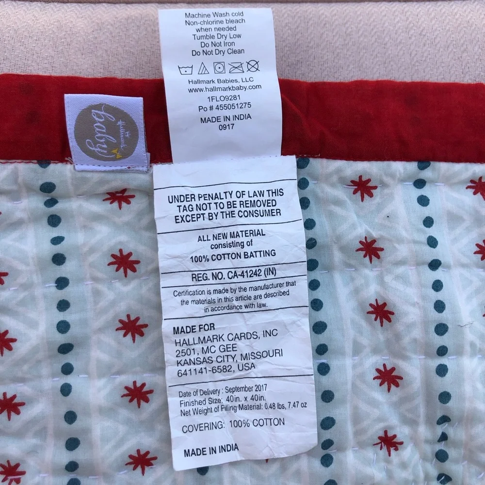Hallmark Baby Cotton Made India Christmas Quilt Trow Decor “Even the smallest…..